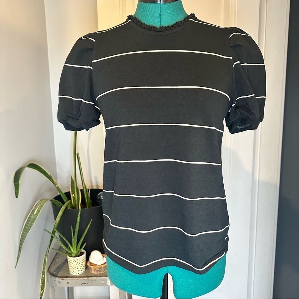 Who What Wear Black Top with White Stripes